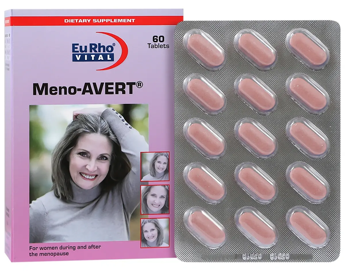 عکس جعبه و ورق قرص meno avert eurho vital
