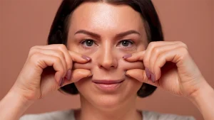 دختری که گونه های خود را می فشارد